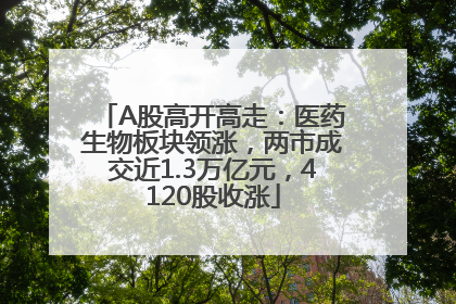 A股高开高走：医药生物板块领涨，两市成交近1.3万亿元，4120股收涨